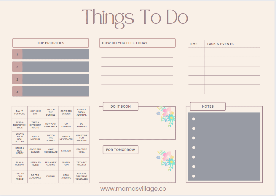 Things To Do Planner - Mama's Village